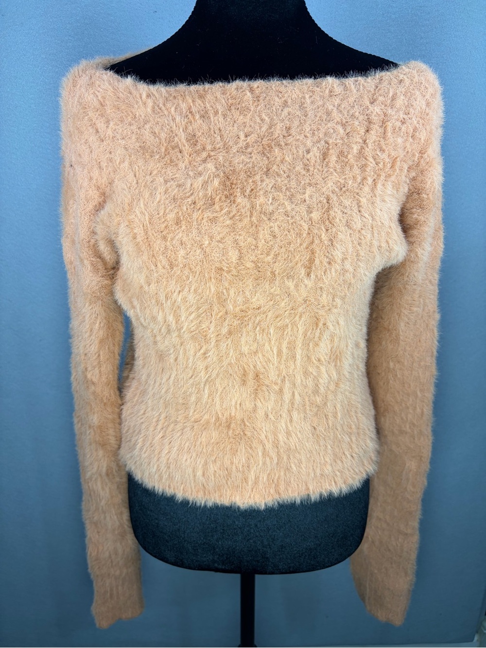 HYFVE Peach Fuzzy Off-the-Shoulder Sweater